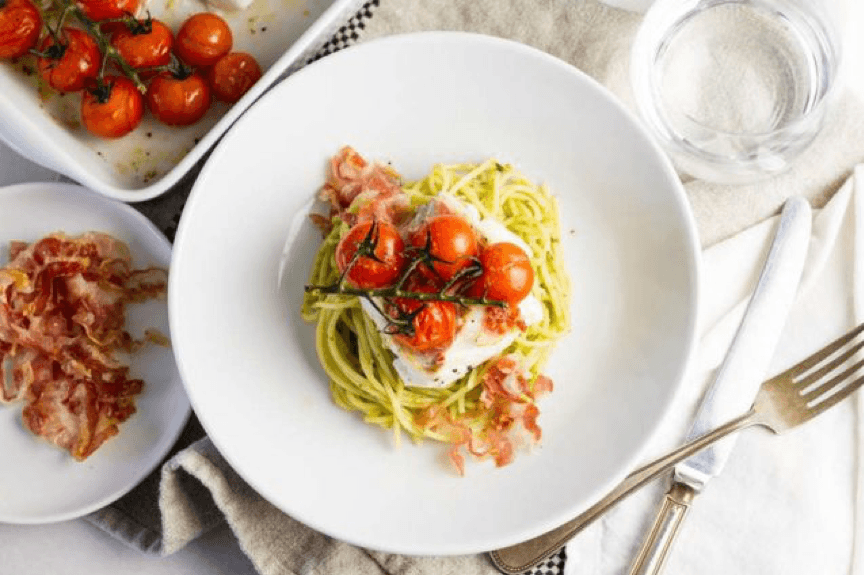 Hollandse Kabeljauwfilet met pancetta en pasta pesto